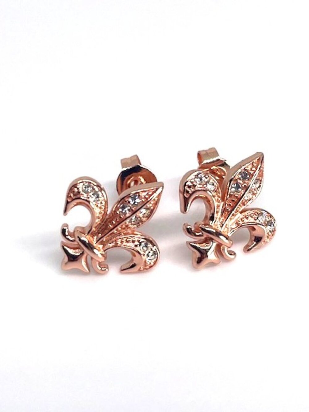 Fleur De Lis Rose Gold Plated Stud Earrings, made with Crystals by Swarovski